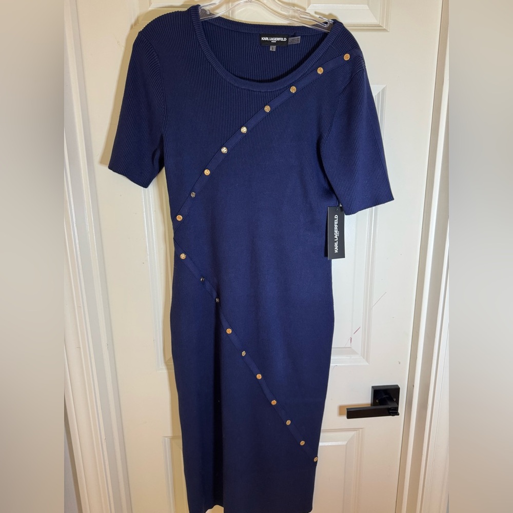 NWT Karl Lagerfeld Button‎ Trim Sweater Dress, Large - Picture 4 of 11